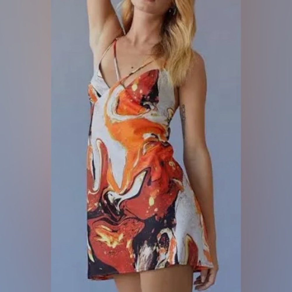 Urban Outfitters Orange and Black Patterned Dress